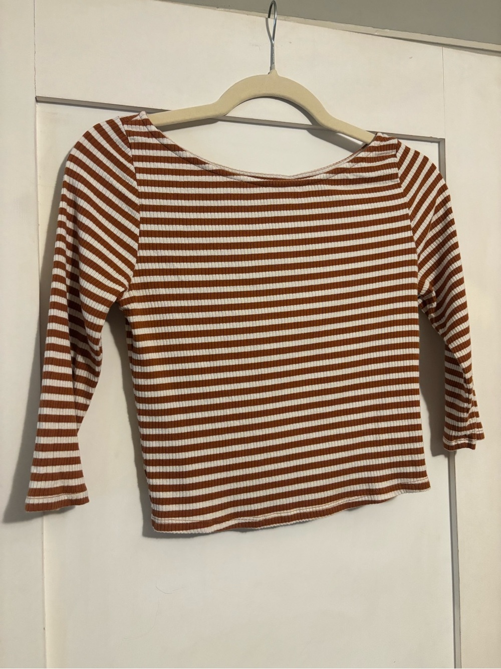 Urban Outfitters | Silence + Noise | Rust & Cream Striped Ribbed Crop Top